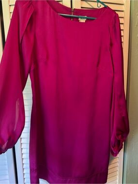 Cache Bright Fuchsia Dress with Sheer Sleeves